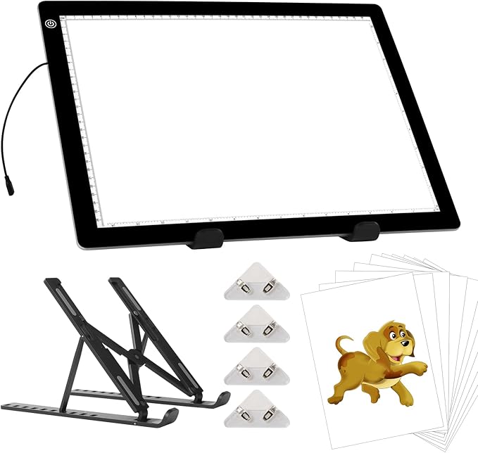 A3 LED Light Pad with Adjustable Stand,16.6 * 12.6 Inches,3 Levels of Brightness and Stepless Dimming Light Board 8000LUX, Uniform Illuminated Light Box for Tracing Weeding Vinyl and Diamond Painting-CubbioJoy