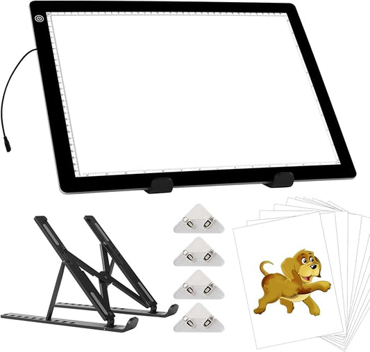 A3 LED Light Pad with Adjustable Stand,16.6 * 12.6 Inches,3 Levels of Brightness and Stepless Dimming Light Board 8000LUX, Uniform Illuminated Light Box for Tracing Weeding Vinyl and Diamond Painting-CubbioJoy
