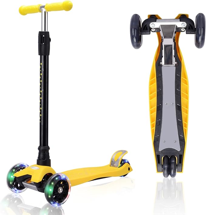 3 Wheel Scooter for Kids Ages 6-12,Kids Scooter with Light Up Wheels, Sturdy Deck Design, and 4 Height Adjustable Suitable for Kid Ages 3-12-CubbioJoy