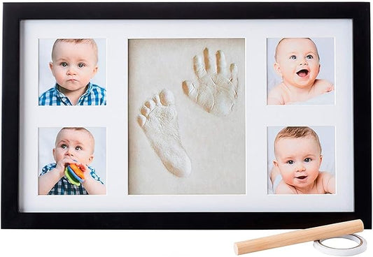 Baby Hand and Footprint Kit - Newborn Keepsake Picture Frame, Inkless Foot & Handprint Clay Mold - Baby Registry, New Mom Baby Shower, Gender Reveal Gift, Personalized Boy or Girl Nursery Photo Prints (Large, Black)-CubbioJoy
