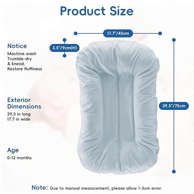 Baby Lounger for Newborn,Baby Nest for Newborn Soft Cotton Breathable for Playtime & Relaxation,Flat Babies Essentials Gifts Newborn Lounger for Boys & Girls 0-12 Months(Misty Blue)-CubbioJoy