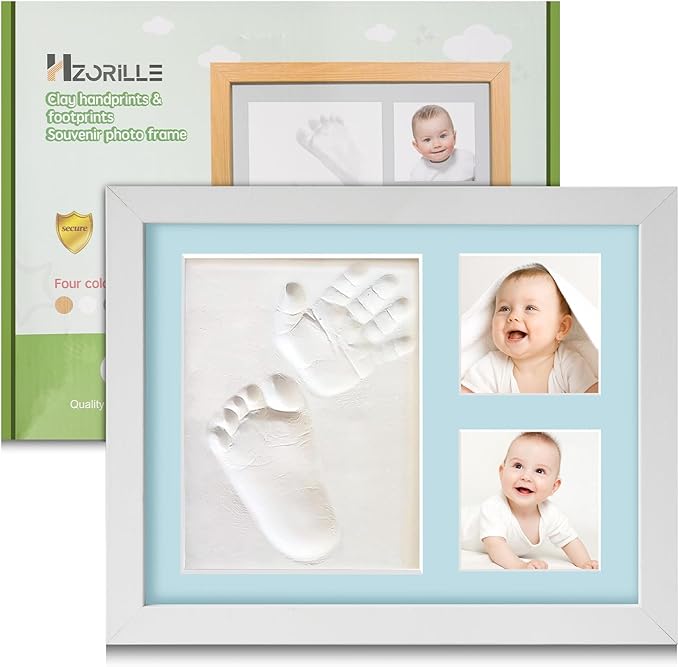 Baby Hand and Footprint Kit,Footprint Kit for Boy or Girl,Keepsake Handprint Kit Newborn Nursery Picture Frame Timeless Gifts for Baby Shower and Registry (white)-CubbioJoy