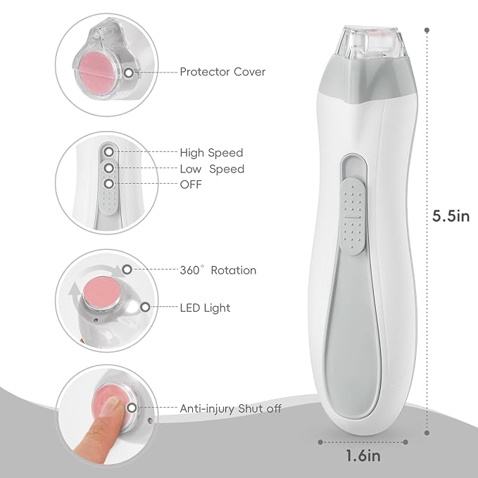 Baby Nail Trimmer Electric, 15 in 1 Baby Nail Clippers for Gentle Nail Care, Rechargeable Baby Nail File Electric with Light &15 Grinding Pads for Infant Toddler, Grey-CubbioJoy