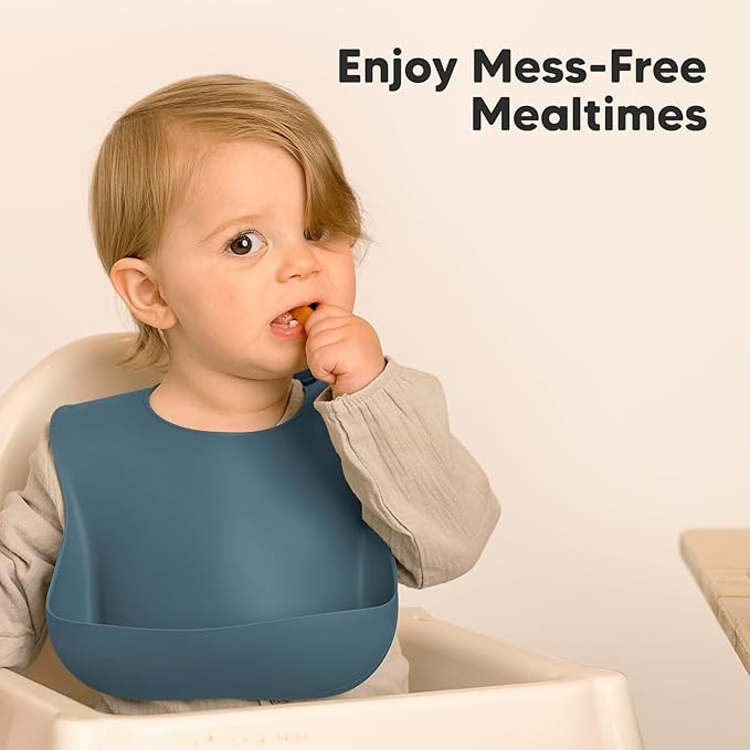 KeaBabies 2-Pack Silicone Baby Bibs for Eating - Sturdy Food-Grade Silicone Bibs for Babies Girl, Boy, Large Food Catcher, Clean & Put On Easily, Waterproof Toddler Feeding Essentials (Valiant)-CubbioJoy