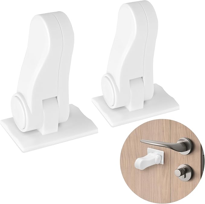 Child Proof Door Lever Lock - 2 Pack - Door Locks for Kids Safety - Door Knob Child Proof - Baby Proofing 3M Adhesive - Door Handle Child Proof - Baby Safety Locks for Toddlers - White-CubbioJoy