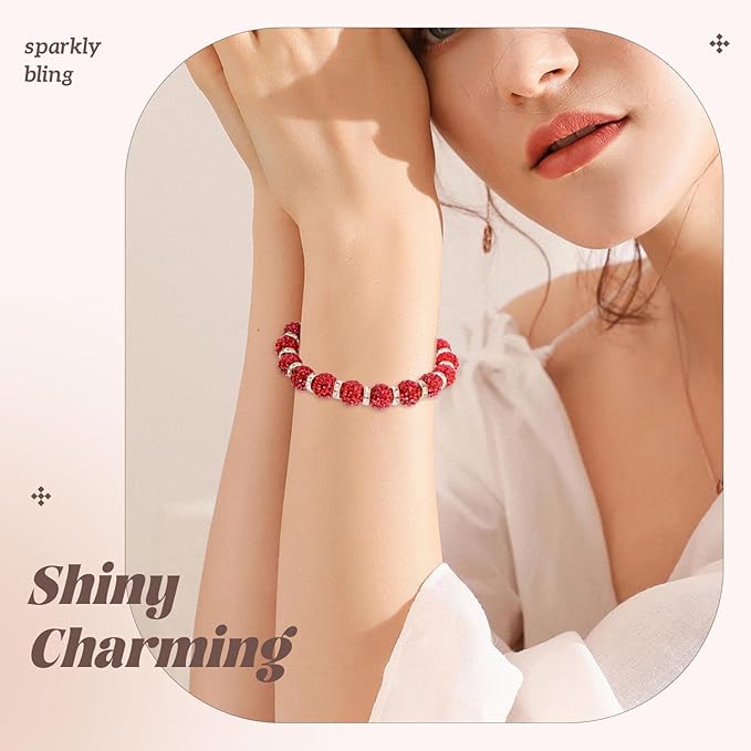 200pcs 10mm Rhinestone Beads for Jewelry Making, Red Shiny Round Disco Ball Beads Bulk, Sparkle Crystal Clay Christmas for Bracelet Baseball Necklace Earring Crafting and DIY-CubbioJoy