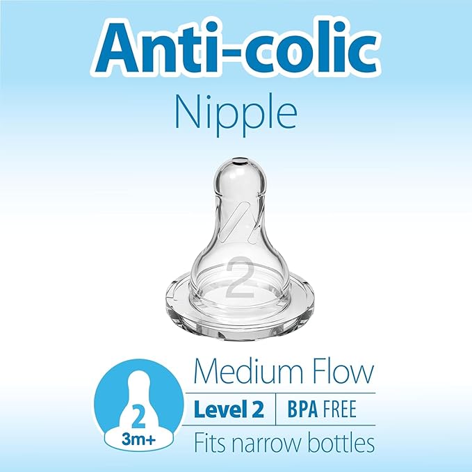 Dr. Brown’s Natural Flow Level 2 Narrow Baby Bottle Silicone Nipple, Medium Flow, 3m+, 100% Silicone Bottle Nipple, 6 Count-CubbioJoy