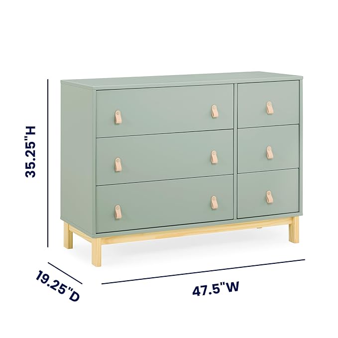 Delta Children babyGap Legacy 6 Drawer Dresser with Leather Pulls and Interlocking Drawers Greenguard Gold Certified, Sage Green w/Natural-CubbioJoy
