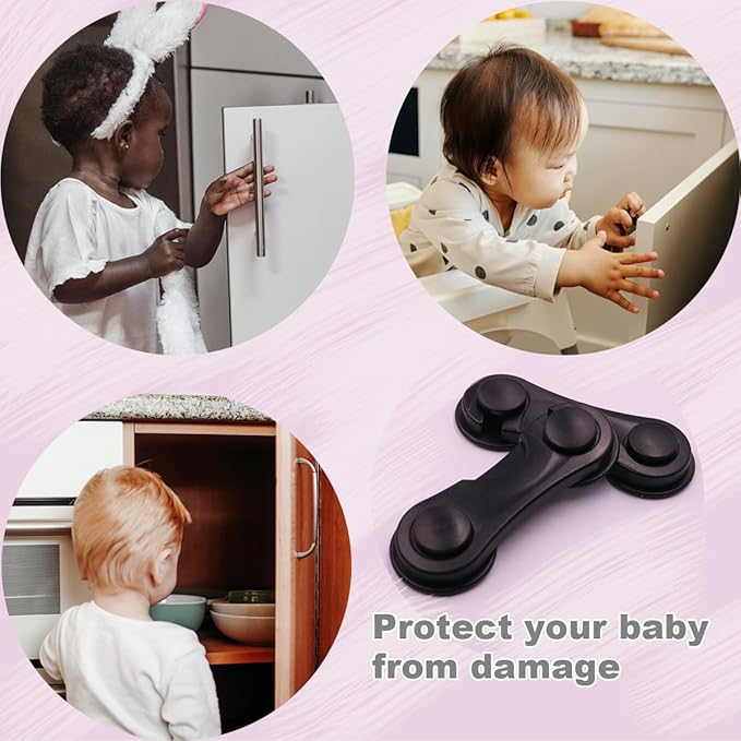 Cabinet Locks Baby Proofing, Childproof Cabinet Locks 10 Pack with Adhesive for Protecting Kids and Toddlers, Child Safety Lock for Drawer Cupboards Closet and Pantry Door (Black)-CubbioJoy