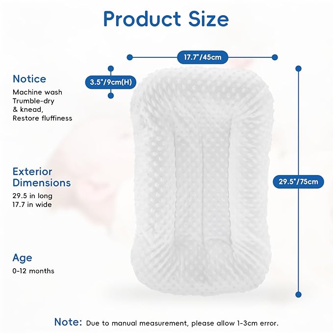 Baby Lounger for Newborn,Baby Nest for Newborn Soft Cotton Breathable for Playtime & Relaxation,Flat Babies Essentials Gifts Newborn Lounger for Boys & Girls 0-12 Months(White Bean)-CubbioJoy