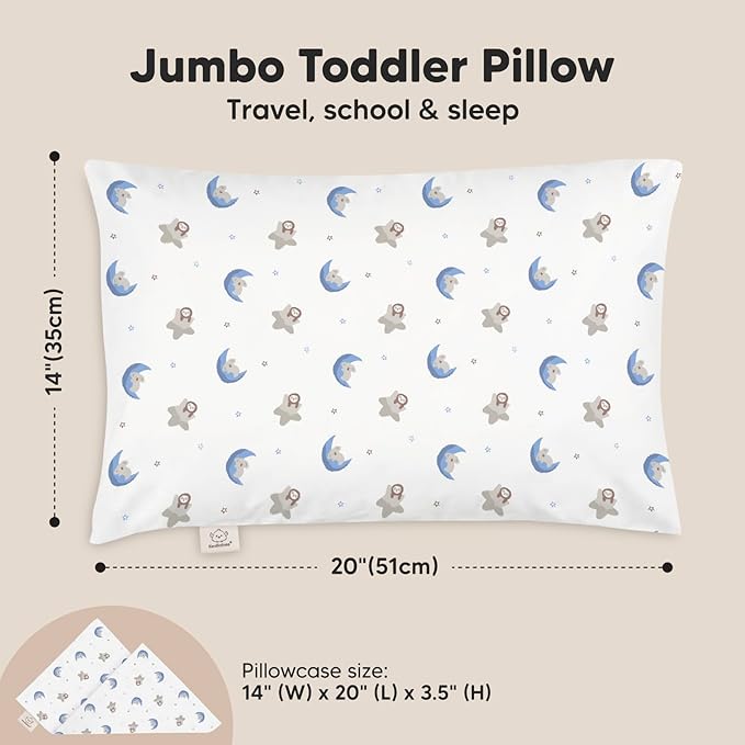 KeaBabies Toddler Pillow with Pillowcase, Jumbo 14X20 - Soft Organic Cotton Toddler Pillows for Sleeping - Machine Washable - Perfect for Travel, Toddler Bed Set (Space Drift)-CubbioJoy