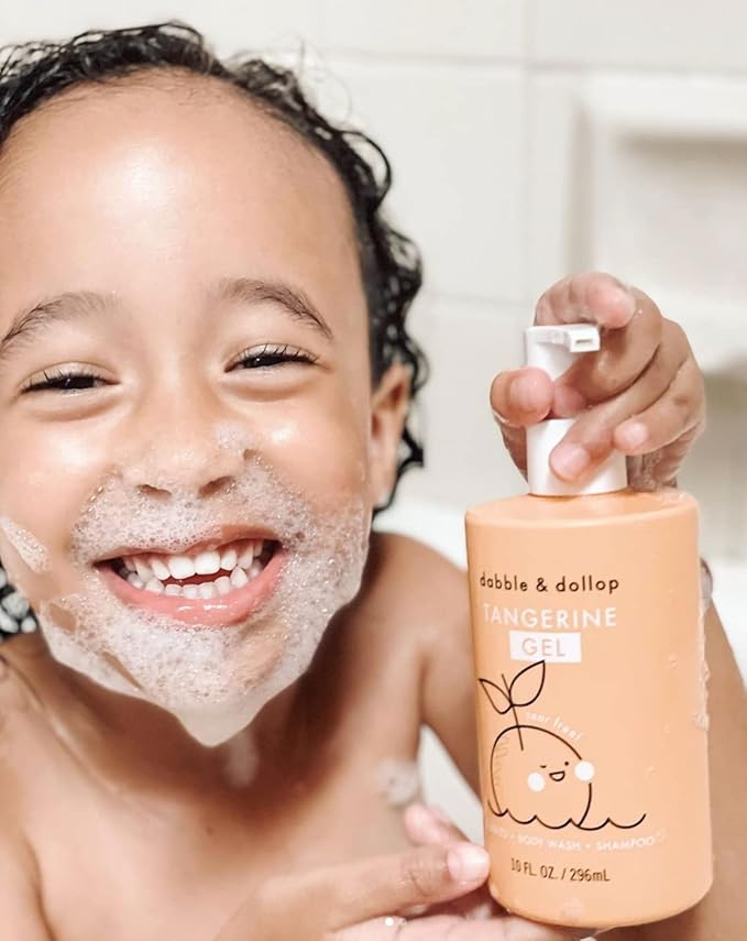 Dabble & Dollop Tangerine + Vanilla Body Wash & Shampoo – 3-in-1 Natural Bubble Bath for Kids, Made in USA, No Parabens or Sulfates, Vegan, Gluten-Free, Tear-Free (2-Pack)-CubbioJoy