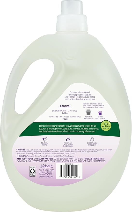 Biokleen Natural Laundry Detergent - 300 HE Loads - Liquid, Eco-Friendly, Plant-Based, No Artificial Fragrance, Colors or Preservatives, Lavender Lily, 150 Fl Oz-CubbioJoy