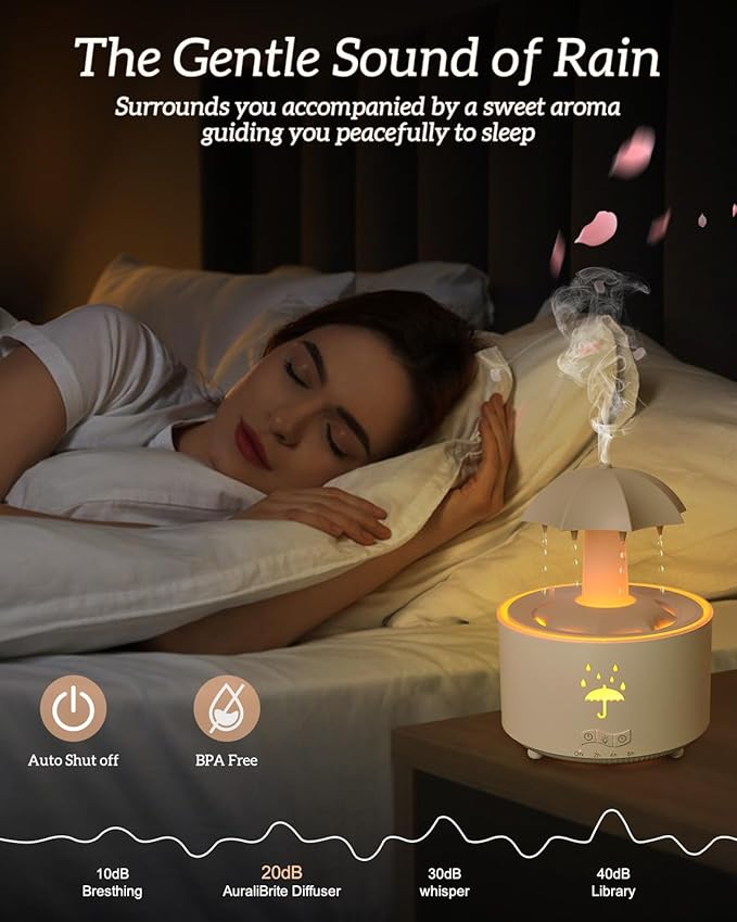 Aesthetic 2-in-1 Humidifier Oil Diffuser with 360° Rotating Raindrop & 7 LED Mood Lights,Ultrasonic Quiet Cool Mist Humidifier for up to 24 Hrs,Ideal Holiday Gifts for Home-CubbioJoy
