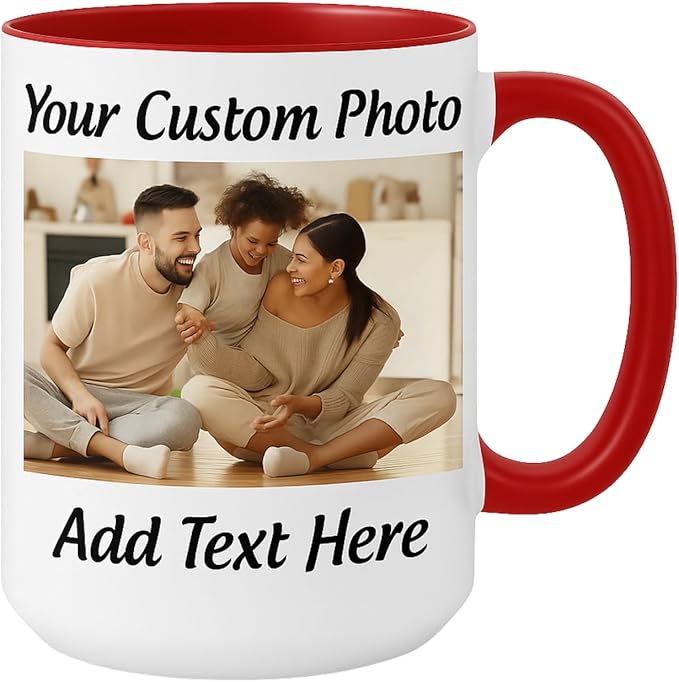 Customized 15oz Ceramic Coffee Mugs with Personalized Text and Photo Image Upload Novelty Gift, Personalize With Different Design And Images, Custom Gift (Red)-CubbioJoy