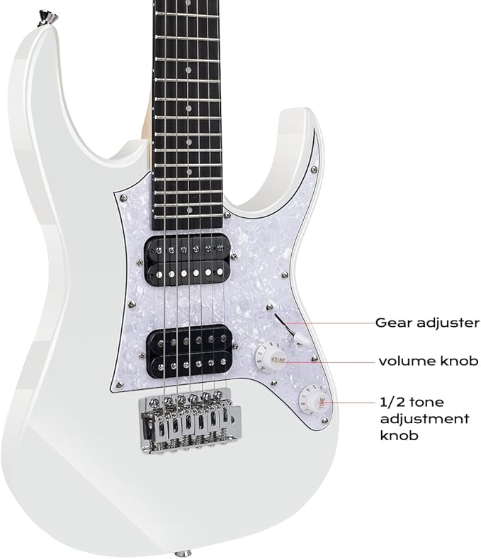 Bullfighter 34 Inch Kids Mini Strat Electric Guitar for Boys Girls, Beginner’s Electric Guitar Kit with Gig Bag, Picks, Cable, Strap, Extra Strings D120-R (blue) (White)-CubbioJoy