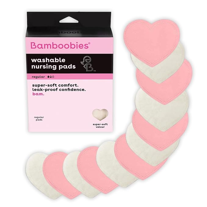 Bamboobies Women’s Nursing Pads, Reusable and Washable for Daily Use, Leak-Proof Pads for Breastfeeding, Pink, 12 Pads-CubbioJoy