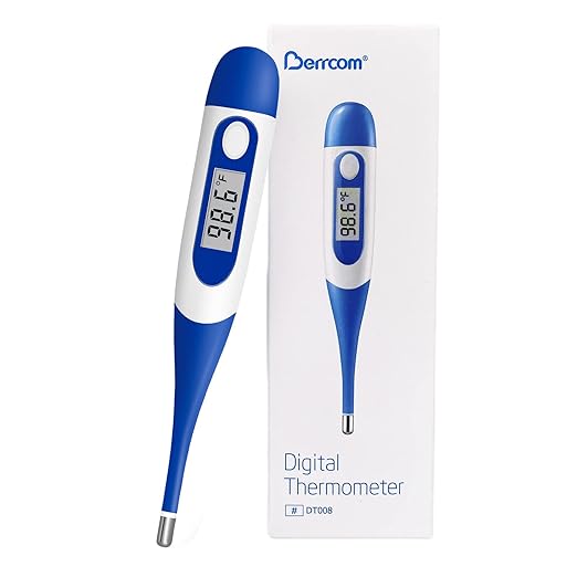 Berrcom Digital Thermometer for Adults, Oral and Underarm Thermometer for Baby and Kids Medical Thermometer with Fever Alarm Rectal Thermometer with Soft Tips-CubbioJoy