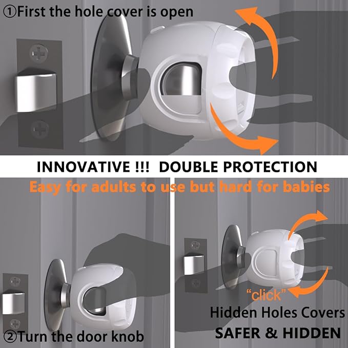 Innovative Door Knob Safety Cover for Kids (4 Pack) New Hidden Holes Covers and Lockable Design Babyproof Door knob Handle Cover - No Screwdriver or Tools Needs-CubbioJoy