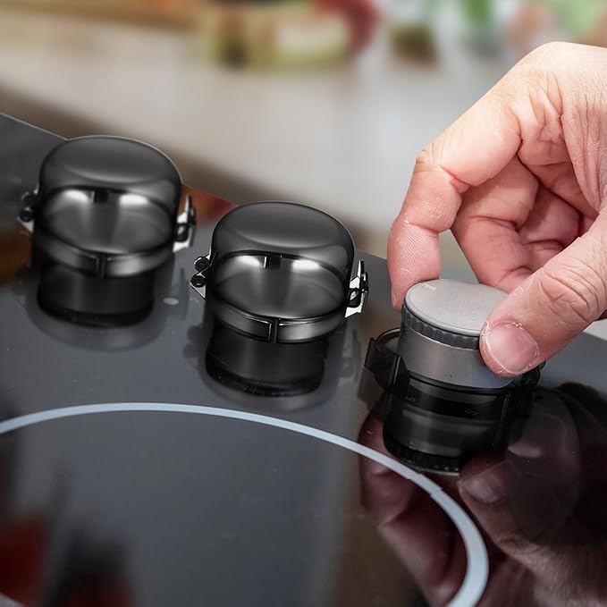 5pcs Stove Knob Cover: 3.5in Child Proofing Cover Knob Easy Install for Kitchen Stove Locks Door Child Proof Clear Plastic Black-CubbioJoy