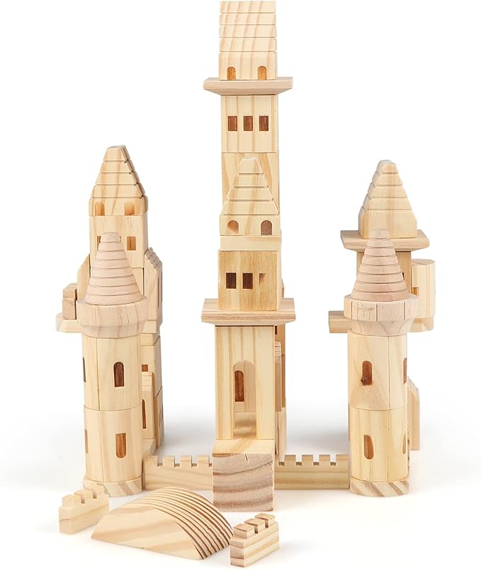 75 Pieces Wooden Castle Blocks Medieval Knights Princesses Wooden Castle Building Blocks Kit for Kids Boys and Girls-CubbioJoy
