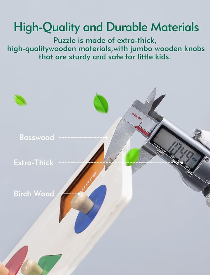 Boby Montessori Wooden Puzzle Board Knob Wooden Puzzle Geometric Shape Puzzle Early Education Material Sensorial Toy for Toddler Shape & Color Sorter (5 Geometry Shape)-CubbioJoy