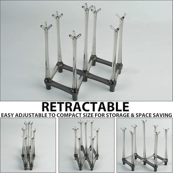 2 Pcs Cup Drying Racks Set, Retractable Drinking Glass & Baby Bottle Drainer Stand, PP Material Mug Draining Organizer, Kitchen Countertop Dishes Holder, Gray-CubbioJoy