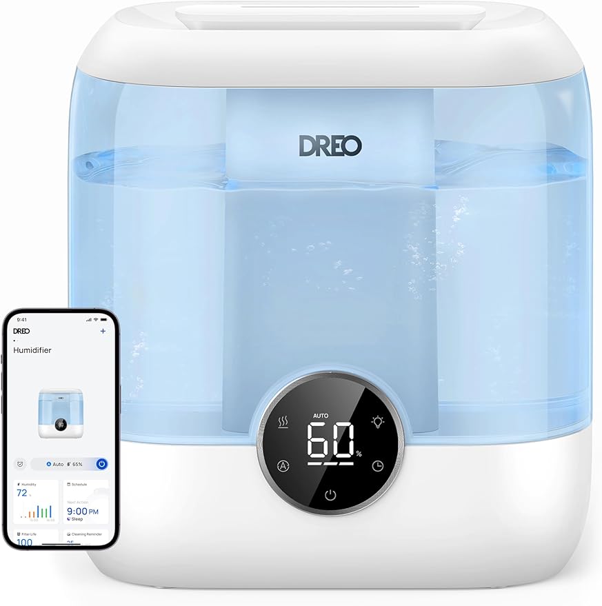 Dreo Smart Humidifiers for Bedroom, 6L Top Fill Supersized Cool Mist Humidifier for Large Room, 60 Hour Runtime, Quiet Ultrasonic Humidifiers for Plants, Baby, Indoor, Home, Night Light, Blue-CubbioJoy