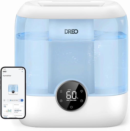 Dreo Smart Humidifiers for Bedroom, 6L Top Fill Supersized Cool Mist Humidifier for Large Room, 60 Hour Runtime, Quiet Ultrasonic Humidifiers for Plants, Baby, Indoor, Home, Night Light, Blue-CubbioJoy