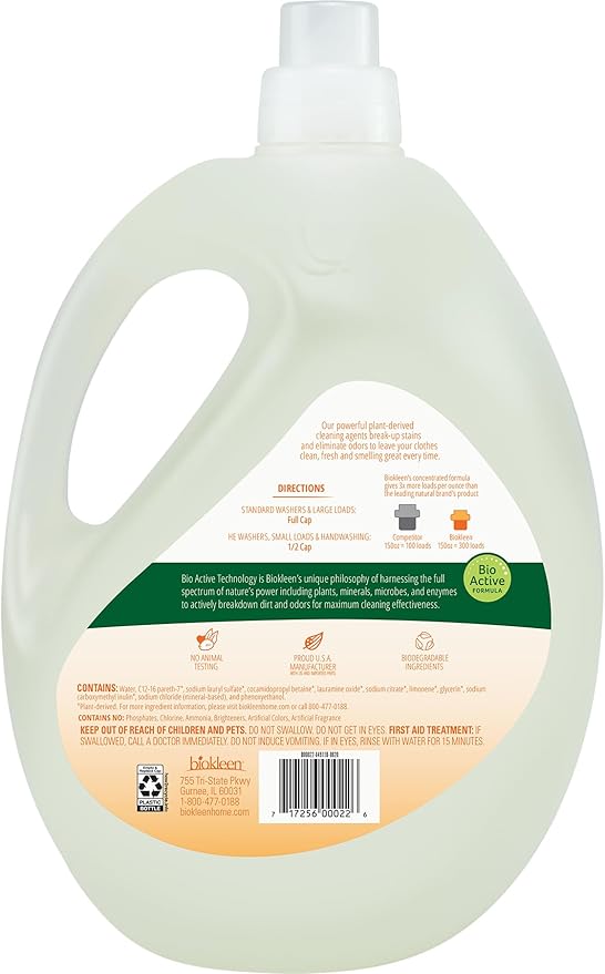 Biokleen Natural Laundry Detergent Liquid - 300 Loads- Eco Friendly Concentrated Plant Based Safe for Kids and Pets No Artificial Colors or Preservatives-CubbioJoy