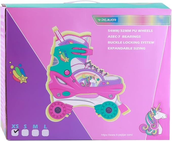 4-Pejiijar Rainbow Unicorn Kids Roller Skates for Girls Toddler Ages 2-4 5-8 8-12,Adjustable Roller Shoes with Luminous Wheels for Birthday Xmas Gifts-CubbioJoy