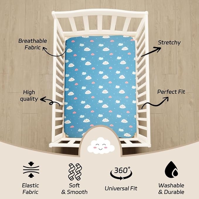 4 Pack Soft Baby Boy Sheets Dinosaur Star Cloud Soft Polyester Neutral Unisex Fitted Sheets Set for Baby Boys-CubbioJoy