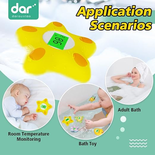 Baby Bath Thermometer, Infant Digital Water Thermometer Safety with 3 Color Backlit and Temperature Warning, Room Thermometers Floating Toy for Infant, Toddler, Bathtub, Swimming Pool (Yellow)-CubbioJoy