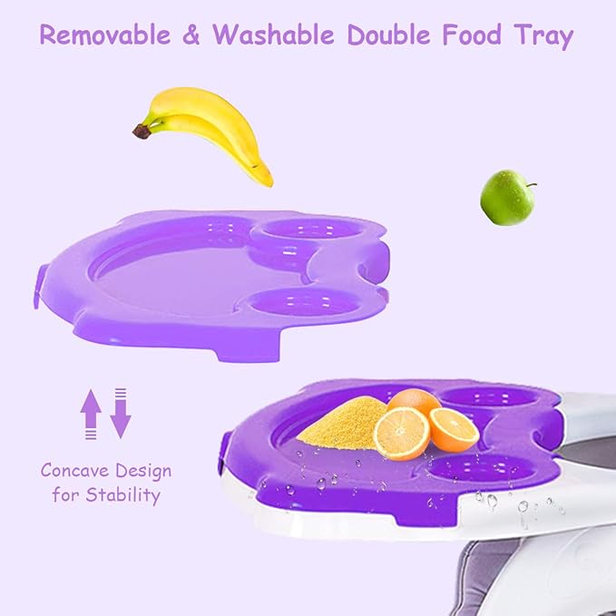 Costzon Baby High Chair, 3 in 1 Infant Table and Chair Set, Convertible Booster Seat with 3-Position Adjustable Feeding Tray, Adjustable Seat Back, 5-Point Harness (Purple)-CubbioJoy