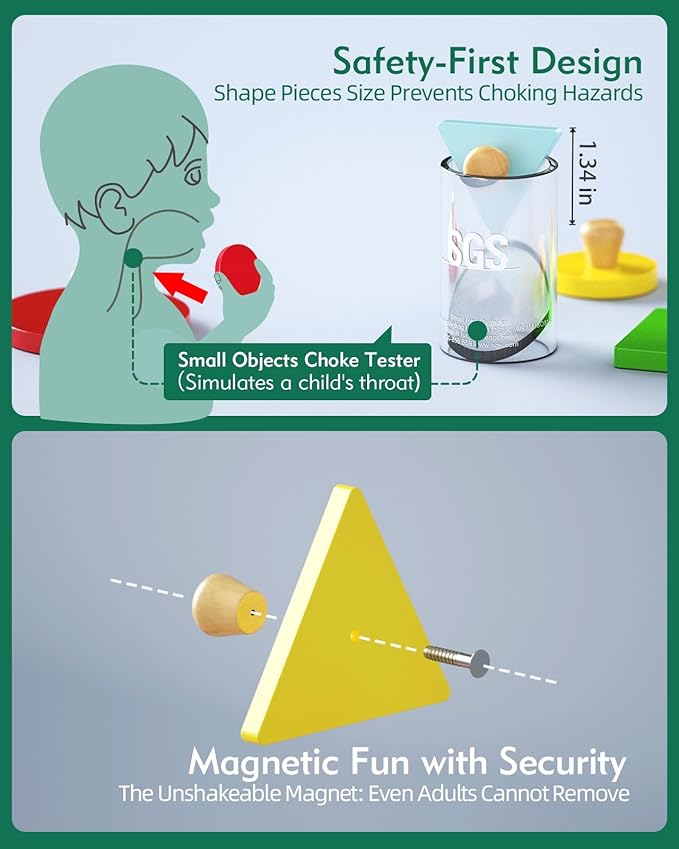 Boby Montessori Puzzles for Babies 12-18-24 Months, Wooden Jumbo Knob Peg Puzzle Shape sorter for Toddlers 1-3 Year Old, Early Learning Sensorial Toys (Shapes & Size Sorting Puzzle)-CubbioJoy