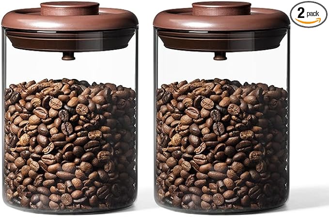 Ankou Glass Coffee Canister 900ml x 2 Jar, Airtight Food Storage Container with Pop Lid, Kitchen High Borosilicate Glass Contianers For Tea Coffee Bean Sugar-CubbioJoy