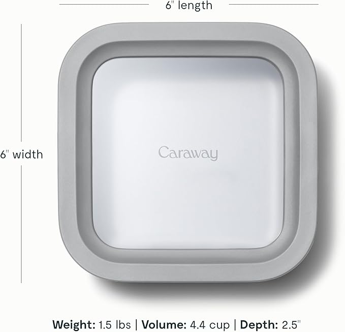 Caraway Glass Food Storage - 4.4 Cup Glass Container - Ceramic Coated Food Container - Non Toxic, Non Stick Lunch Box Container with Glass Lids - Dishwasher, Oven, & Microwave Safe - Gray-CubbioJoy