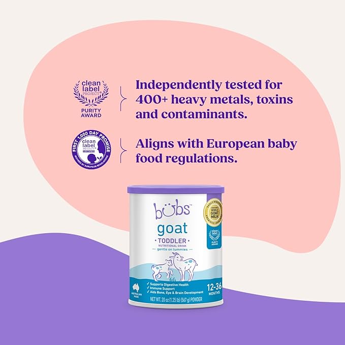 Bubs Goat Toddler Nutritional Drink, Non-GMO Whole Goat Milk-Based Gentle Formula, for Kids 12-36 Months, 20 oz-CubbioJoy