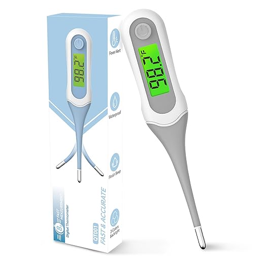 8 Seconds Digital Oral Thermometer for Adults and Kids, Accurate & Safe Baby Thermometer with Fever Alarm, 3 Backlits Display, Flexible Tip, Medical Basal Thermometer for Rectal, Underarm-CubbioJoy