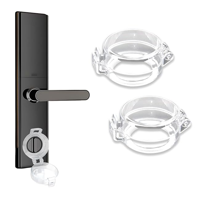 2 Pack Deadbolt Child Safety Lock Cover - Child Proof Deadbolt Cover & Door Knob Protector, Deadbolt Lock Cover for Kids, Prevents Accidental Locking (Fits Standard Locks) (Transparent)-CubbioJoy