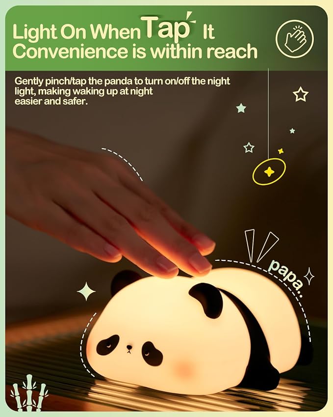 ATSUI Cute Panda Night Light, LED Squishy Novelty Animal Night Lamp, Food Grade Silicone 3 Level Dimmable Nursery Nightlight for Desk Decor, Funny Gifts Stuff for Boys Girls Baby, White Elephant Gifts-CubbioJoy