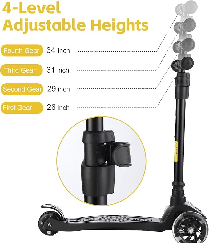 3 Wheel Scooter for Kids Ages 6-12,Kids Scooter with Light Up Wheels, Sturdy Deck Design, and 4 Height Adjustable Suitable for Kid Ages 3-12-CubbioJoy