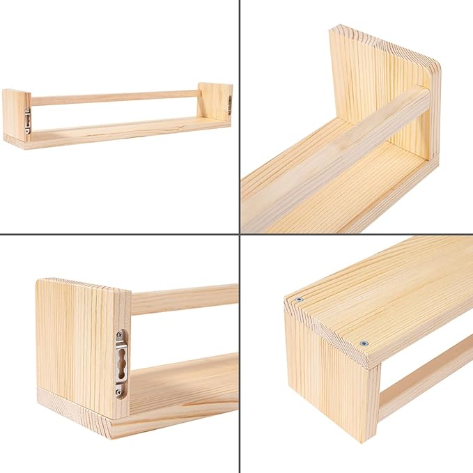 AZSKY Nursery Book Shelves 24 Inch Rustic Natural Wood Floating Shelves,Wall Book Shelves for Farmhouse,Bathroom Décor,Kitchen Spice Rack or Book Shelf Organizer for Home Décor,a Set of 3 Same Sizes-CubbioJoy