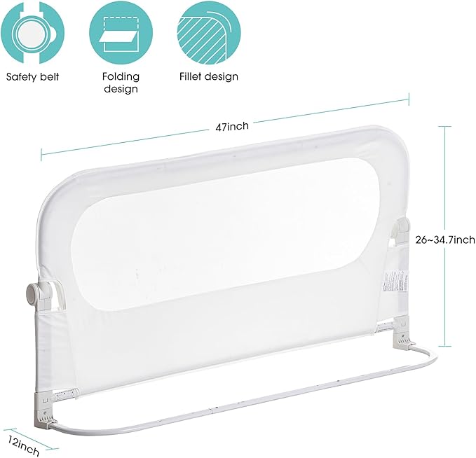 Baby Bed Rail Guard for Toddlers -46" Toddler Bed Rails for Twin, Full, Queen, King Bunk Size Bed Swing Down Bedrail Extral Tall Child Safety Side Railing Guards for Kids-CubbioJoy