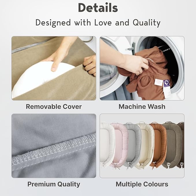Infant Lounger, Baby Nest Cover for Baby Girls & Boys, Newborn Essentials for Baby 0-18 Months, 100% Cotton Breathable (Slate_Gray)-CubbioJoy
