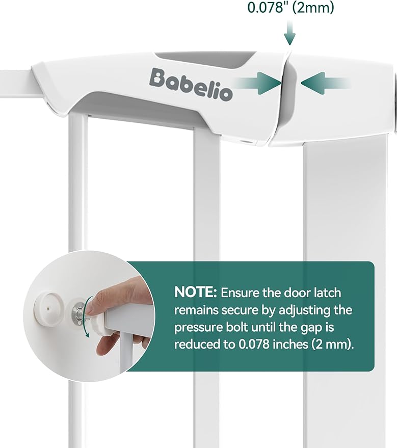 Babelio 29-48" Extra Wide Baby Gate with Adjustable Cat Door,Easy Install Pressure/Hardware Mounted,Auto Close Pet door for Stairs,House,Doorways,Effortless Walk Thru,White-CubbioJoy