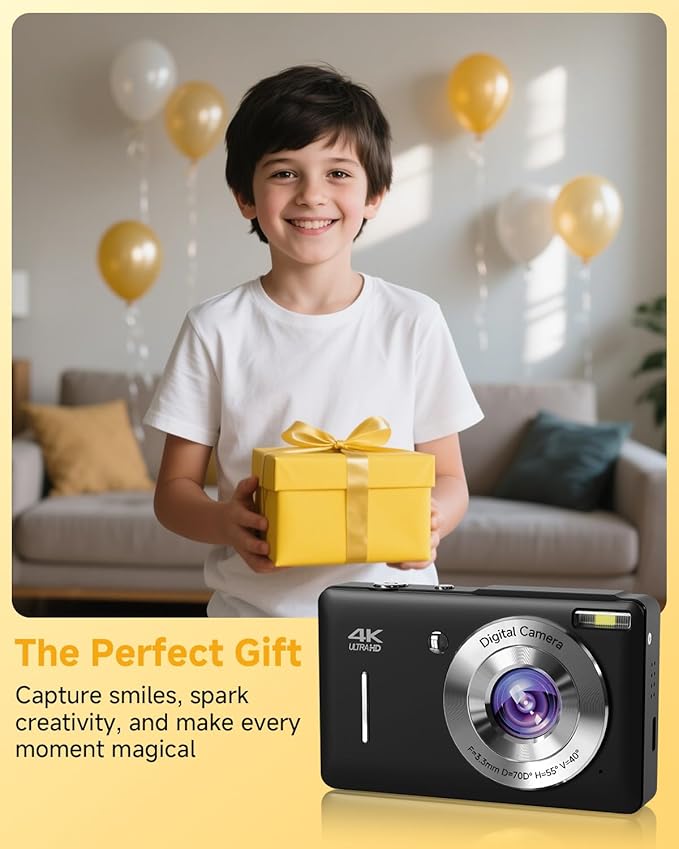 Digital Camera, 44MP FHD 1080P Camera for Kid with 16X Zoom Anti Shake, Compact Small Camera with 32GB SD Card, Digital Camera for Teens for Teens Girls Kids Adults(Black)-CubbioJoy