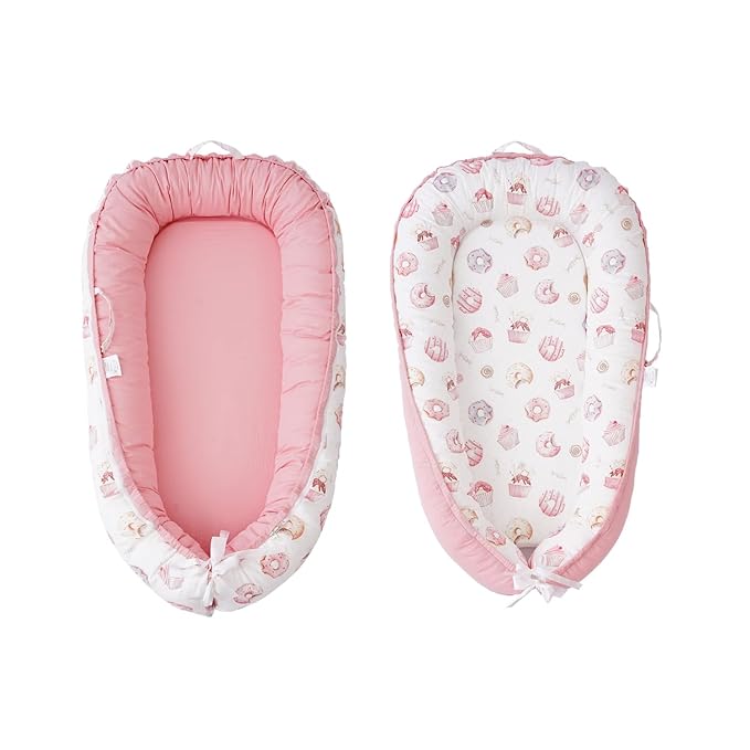 Baby Lounger - Infant Lounger for Newborn 0-24 Months, Breathable & Soft Baby Lounger Cover, Portable Infant Lounger for Home and Travel, Babies Essentials Gifts - Pink-CubbioJoy
