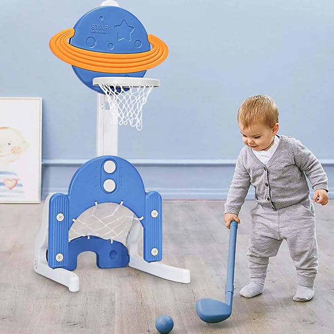 Costzon Kids Basketball Hoop, Toddler Sports Activity Center w/ 5 Adjustable Height Levels, Basketball Soccer Golf Game Set, Indoor Outdoor Basketball Hoop Set Gift for Baby Infant-CubbioJoy