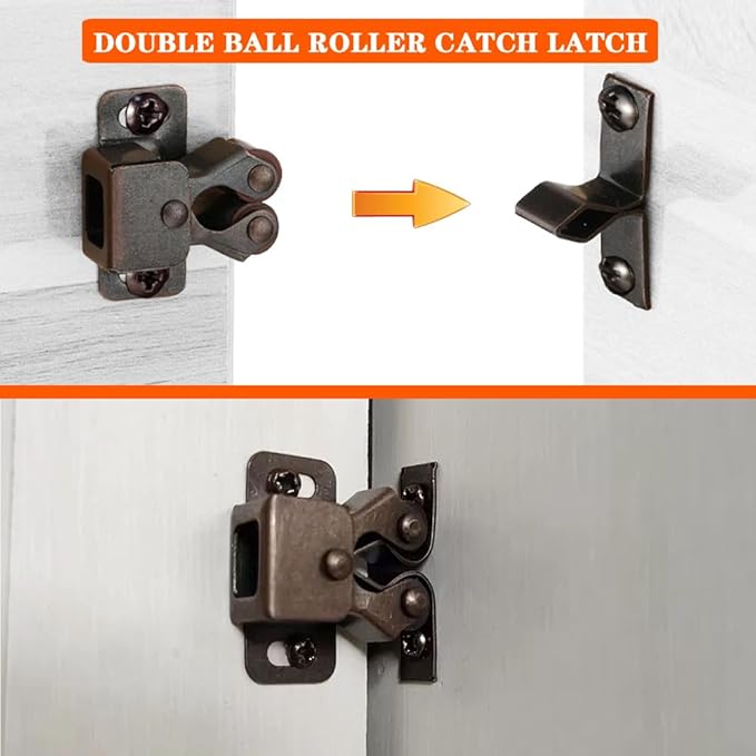8 Pack Cabinet Latch Double Roller Catch for Cupboard Closet Cabinet Door Latches and Catches, Bronze-CubbioJoy